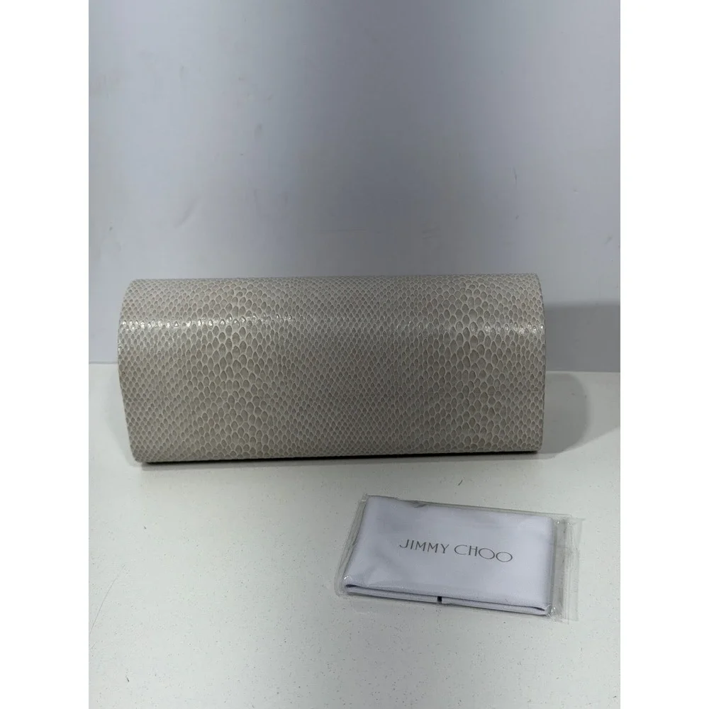 Jimmy Choo Grey Snakeskin Embossed Sunglasses Case with Cleaning Cloth Gold Logo